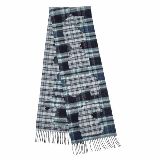 Hermes Echeque Au Roi Tartan Cashmere Ciel Blue Marine Celadon Logo Embroidery