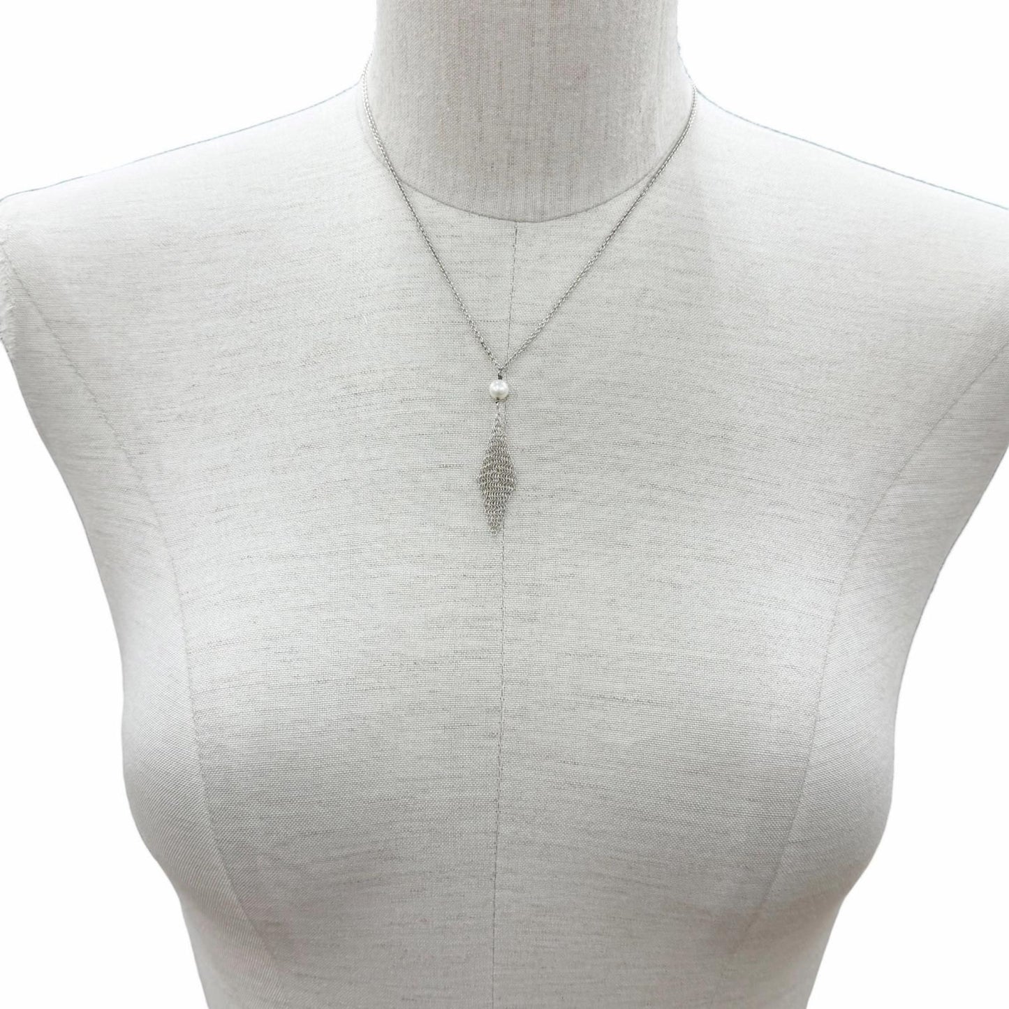 Tiffany & Co Fresh Water Pearl Mesh Tassel Pendant Necklace Silver — view 4