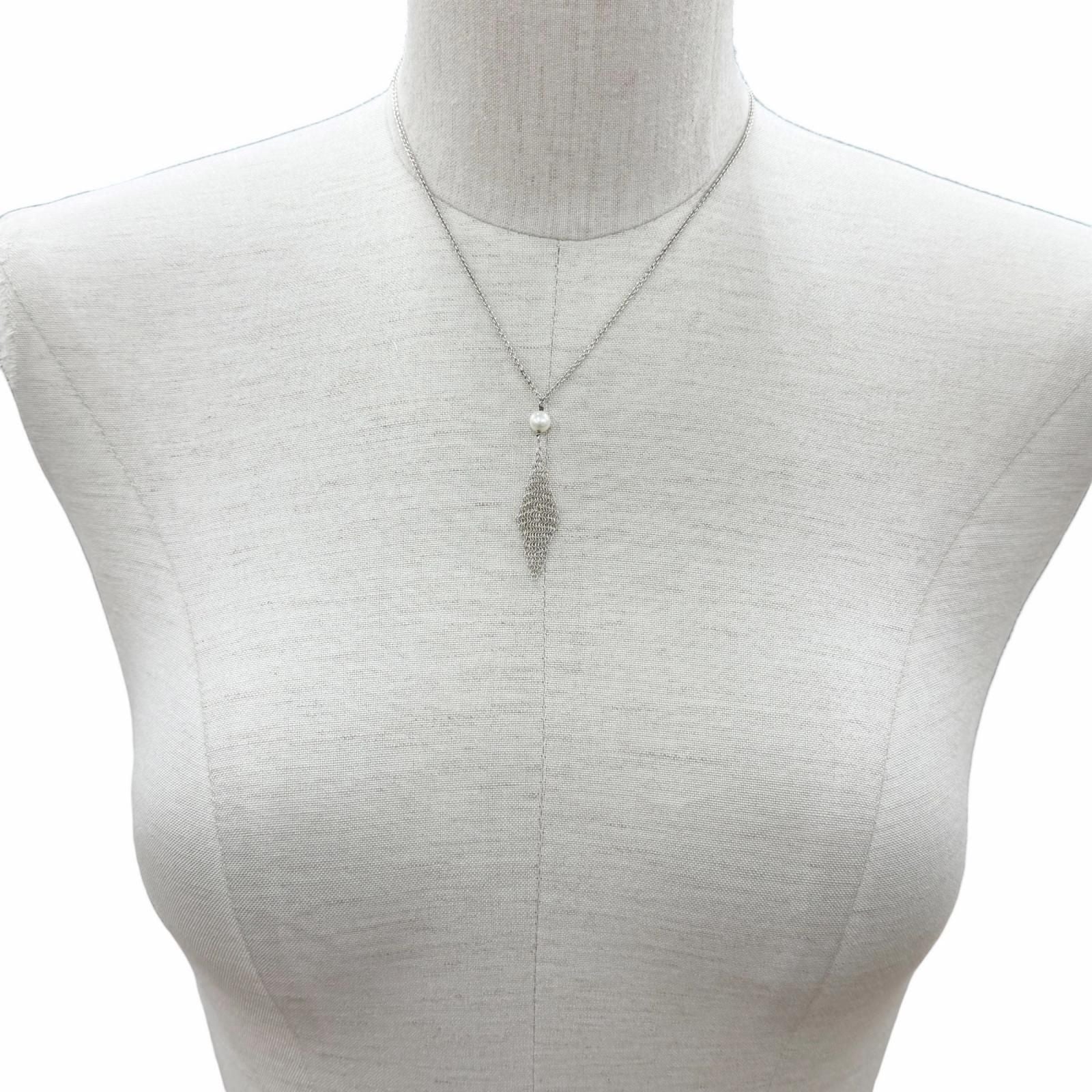 Tiffany & Co Fresh Water Pearl Mesh Tassel Pendant Necklace Silver — view 4