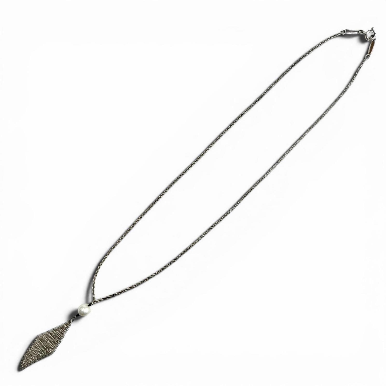 Tiffany & Co Fresh Water Pearl Mesh Tassel Pendant Necklace Silver — view 2