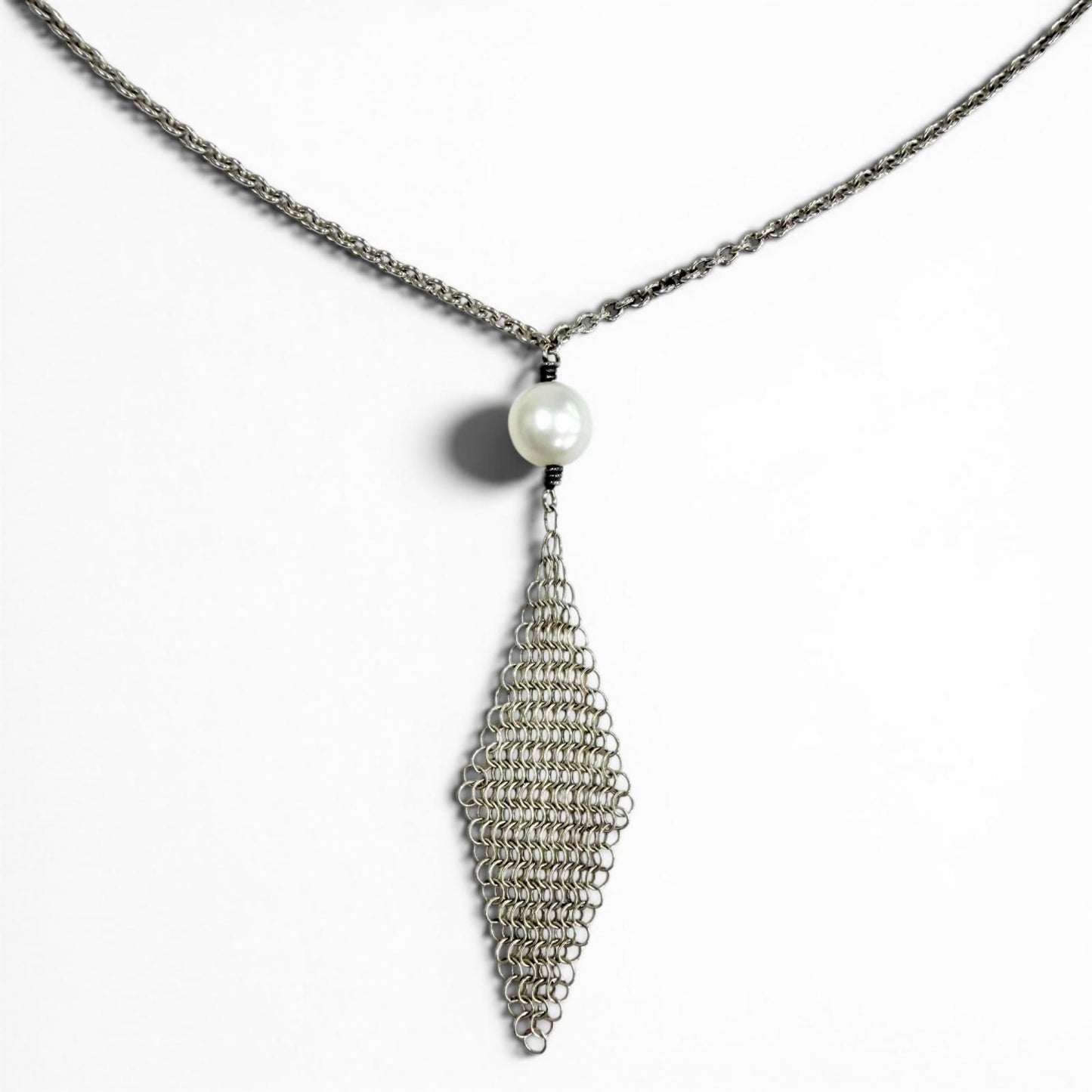 Tiffany & Co Fresh Water Pearl Mesh Tassel Pendant Necklace Silver