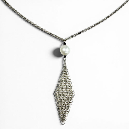 Tiffany & Co Fresh Water Pearl Mesh Tassel Pendant Necklace Silver