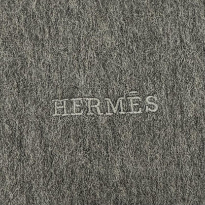 Hermes Rectoverso Cashmere 100% Logo Embroidery with Fringe Scarf Shawl Gray — view 7