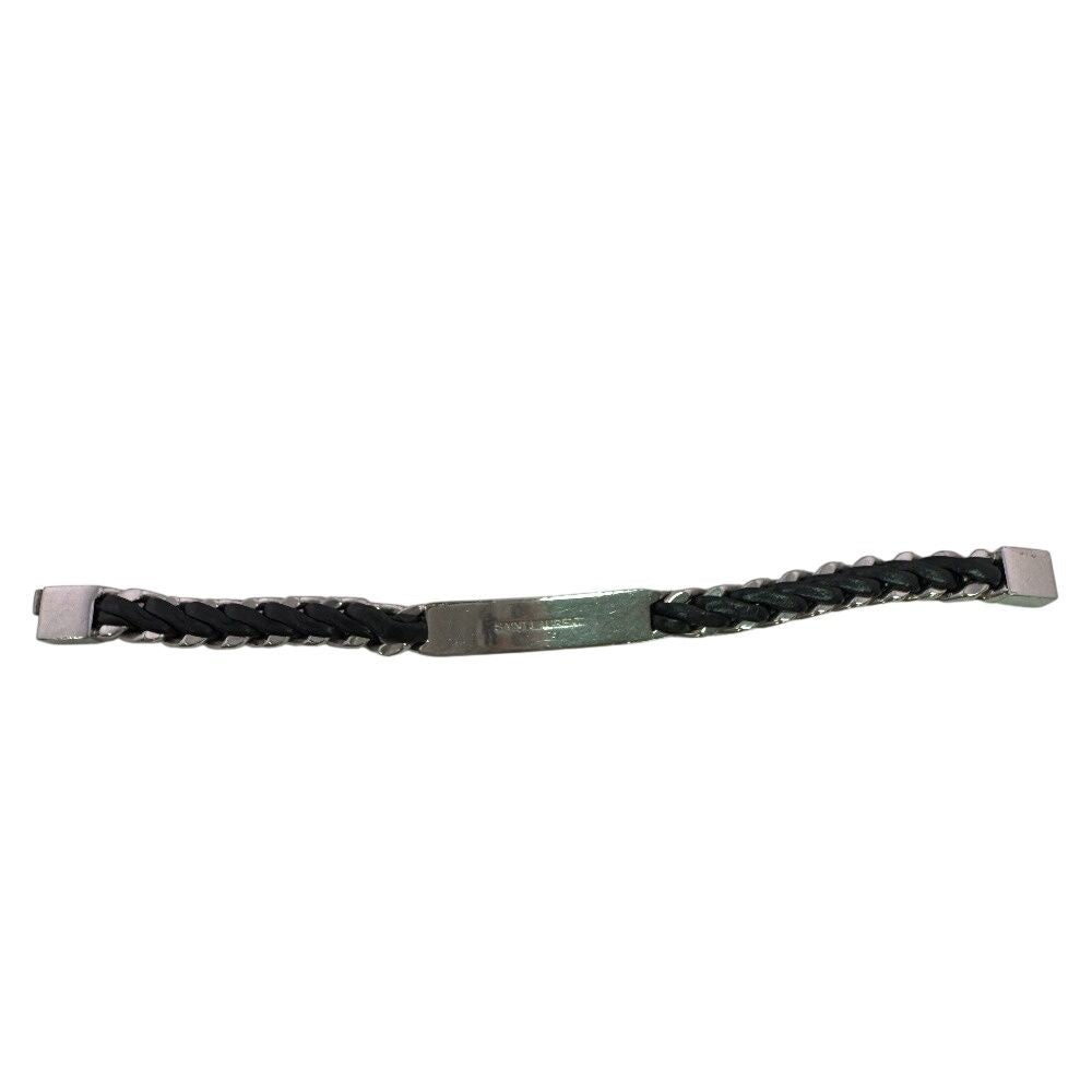 Saint Laurent Bangle Cabchain Leather Bracelet Silver — view 7