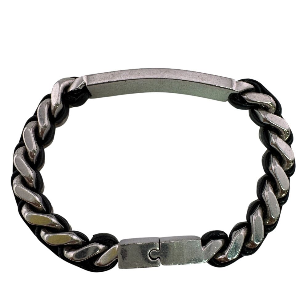 Saint Laurent Bangle Cabchain Leather Bracelet Silver — view 3