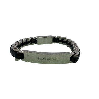 Saint Laurent Bangle Cabchain Leather Bracelet Silver