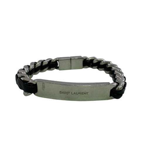 Saint Laurent Bangle Cabchain Leather Bracelet Silver