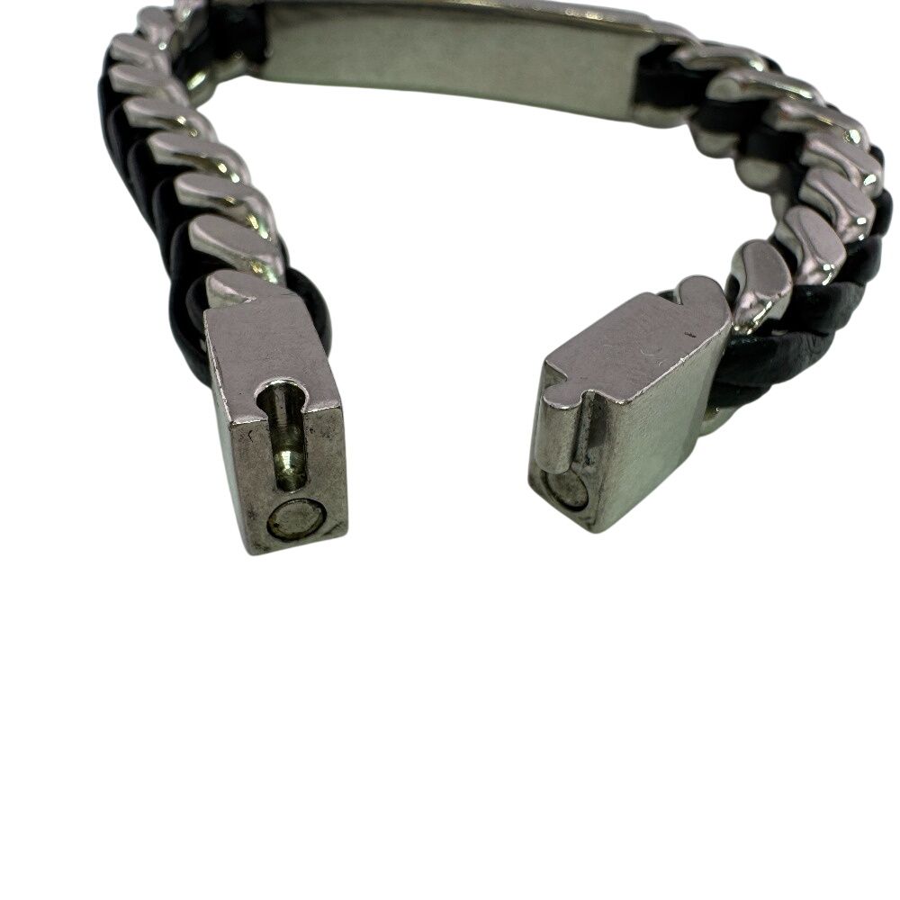 Saint Laurent Bangle Cabchain Leather Bracelet Silver — view 4