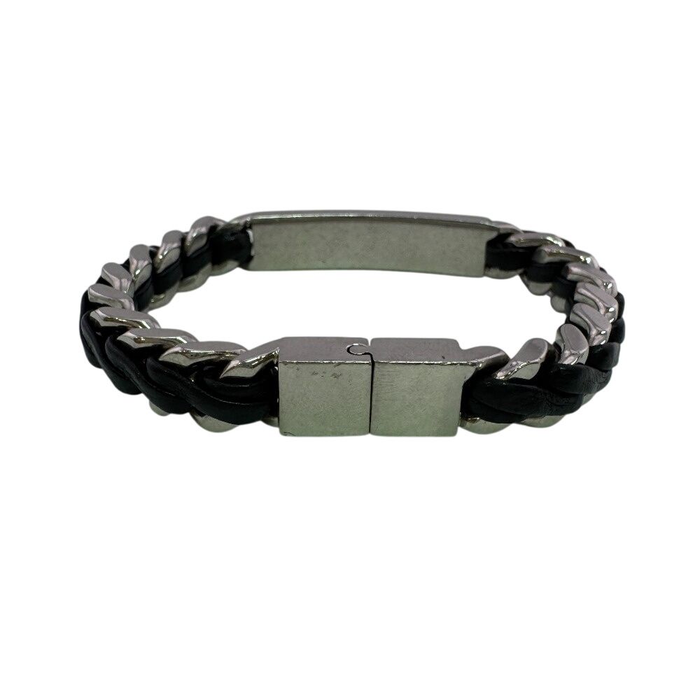 Saint Laurent Bangle Cabchain Leather Bracelet Silver — view 2