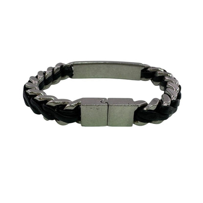 Saint Laurent Bangle Cabchain Leather Bracelet Silver — view 2