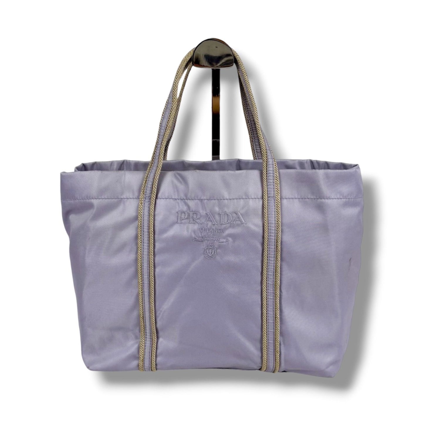 Prada Logo Embroidery Mini Tote Light Purple Tessuto