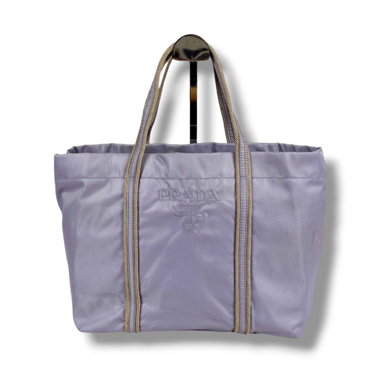 Prada Logo Embroidery Mini Tote Light Purple Tessuto