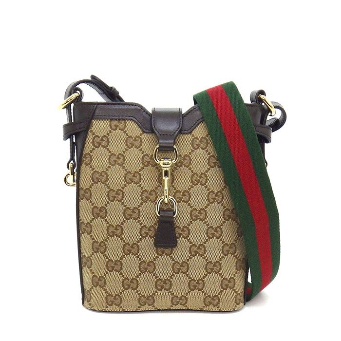 Gucci Shoulder Bag Mini Bucket Small Beige Ebony Original GG Canvas Leather Gold