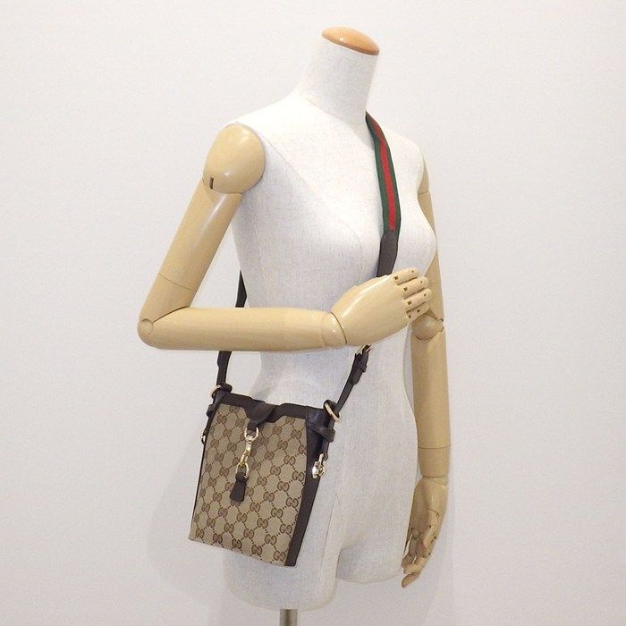 Gucci Shoulder Bag Mini Bucket Small Beige Ebony Original GG Canvas Leather Gold — view 8
