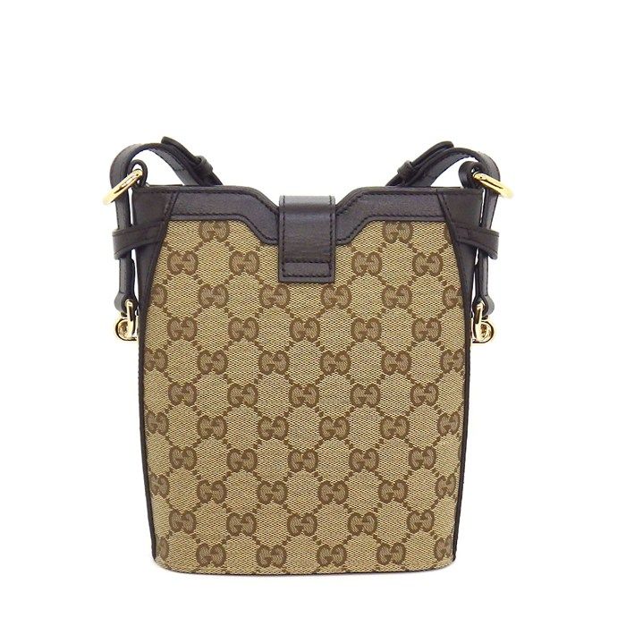Gucci Shoulder Bag Mini Bucket Small Beige Ebony Original GG Canvas Leather Gold — view 2
