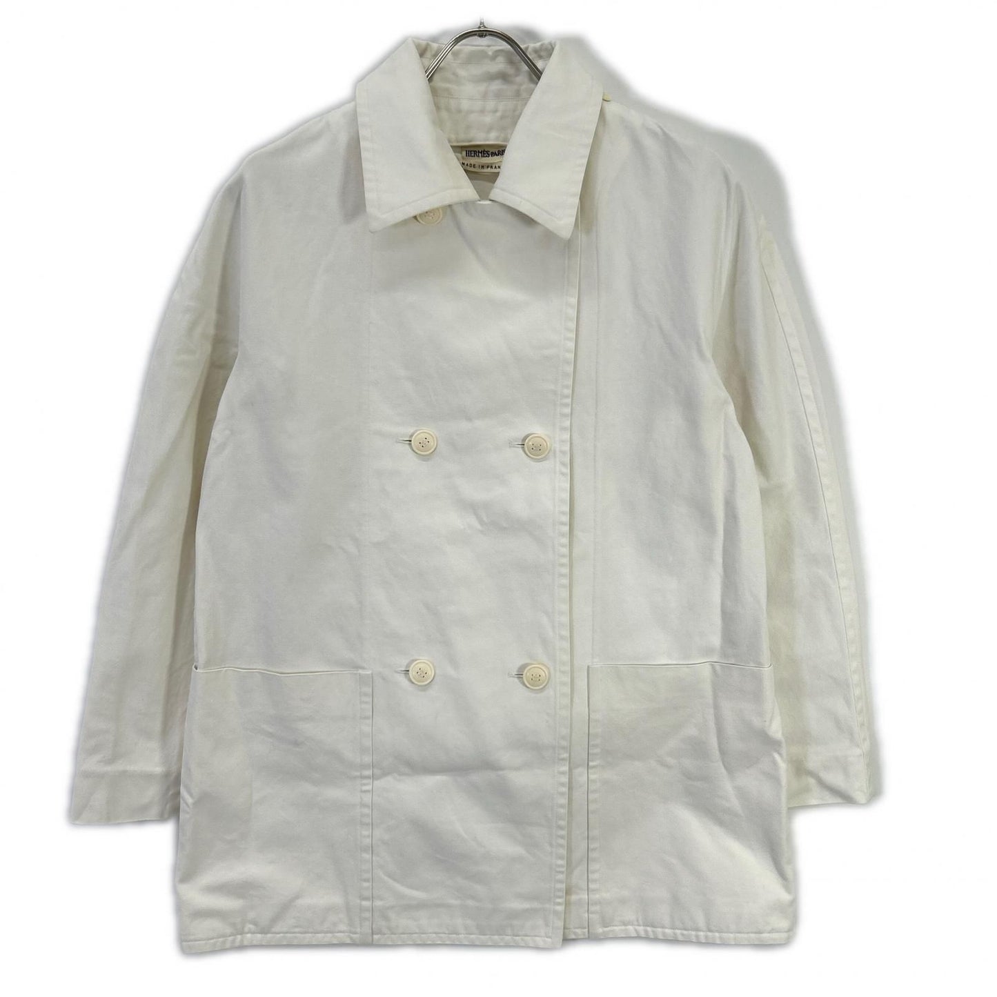 Hermes Martin Margiela Era White Cotton 100 Double Breasted Short Coat 36