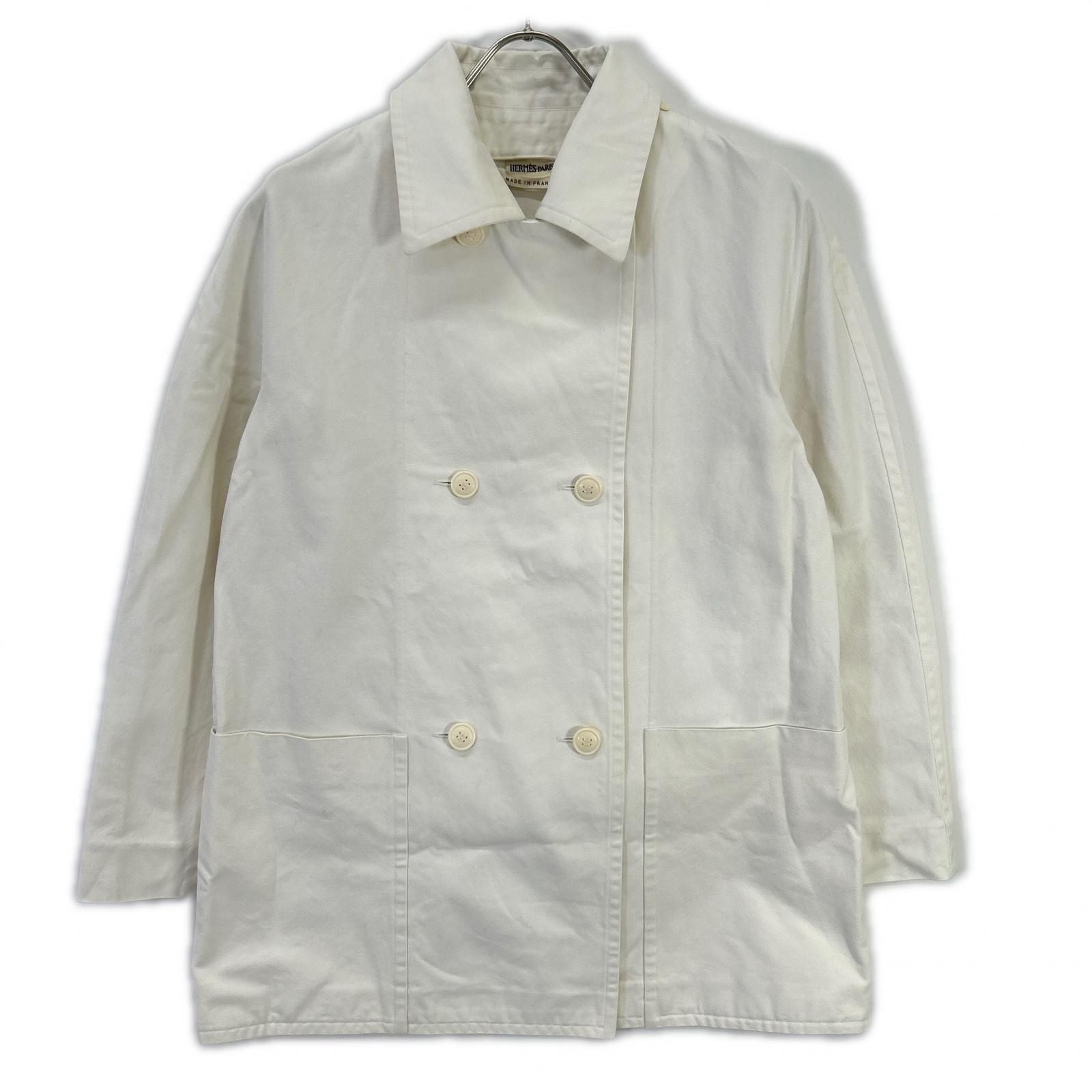 Hermes Martin Margiela Era White Cotton 100 Double Breasted Short Coat 36