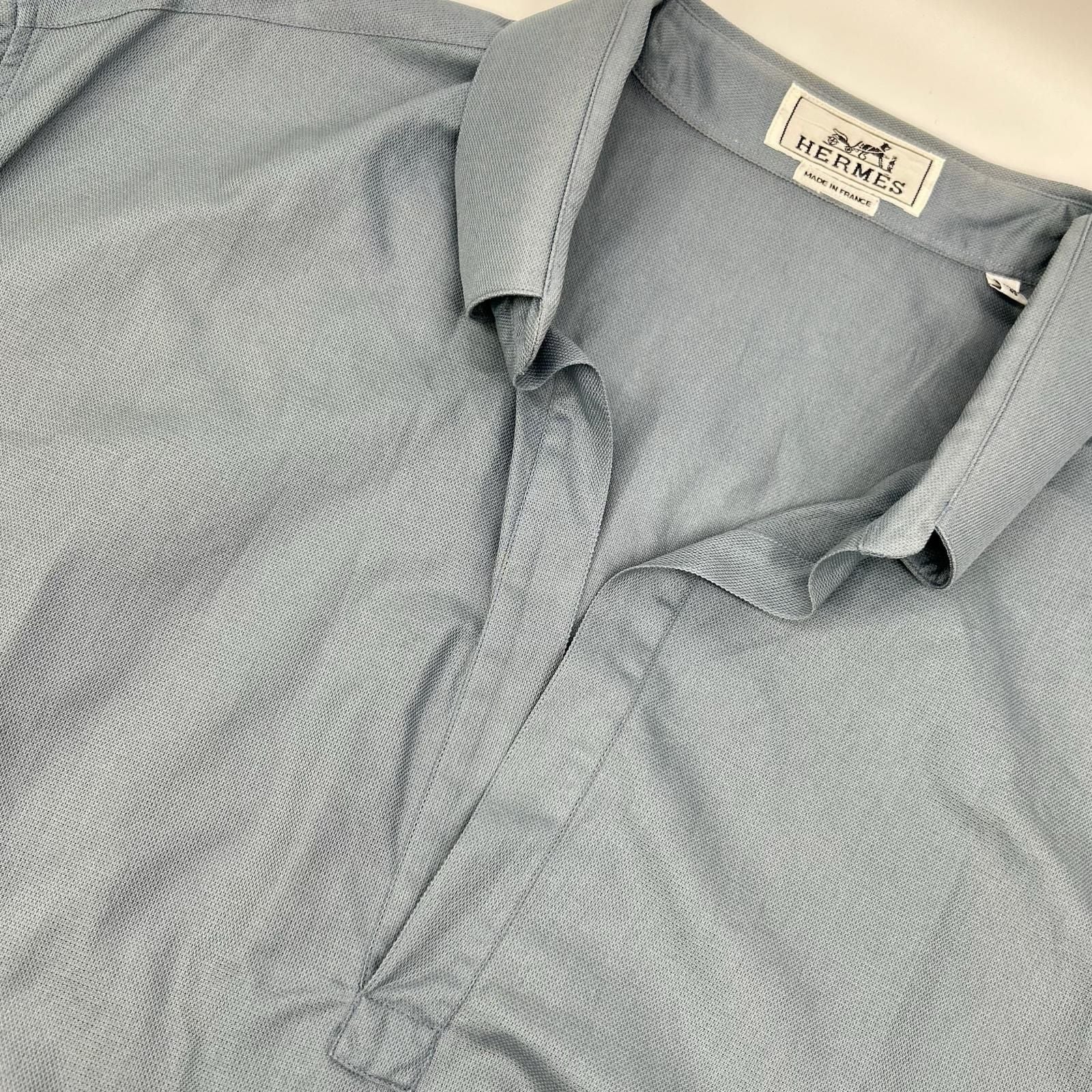 Hermes Blue Cotton 100% BD Open Collar Shirt 43 — view 9