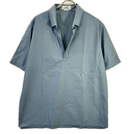Hermes Blue Cotton 100% BD Open Collar Shirt 43