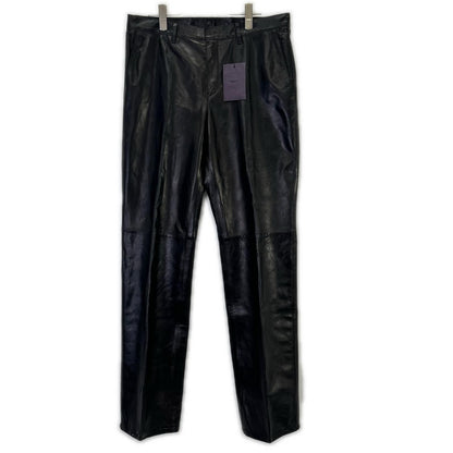 Prada Black Full Gray Leather Pants 50