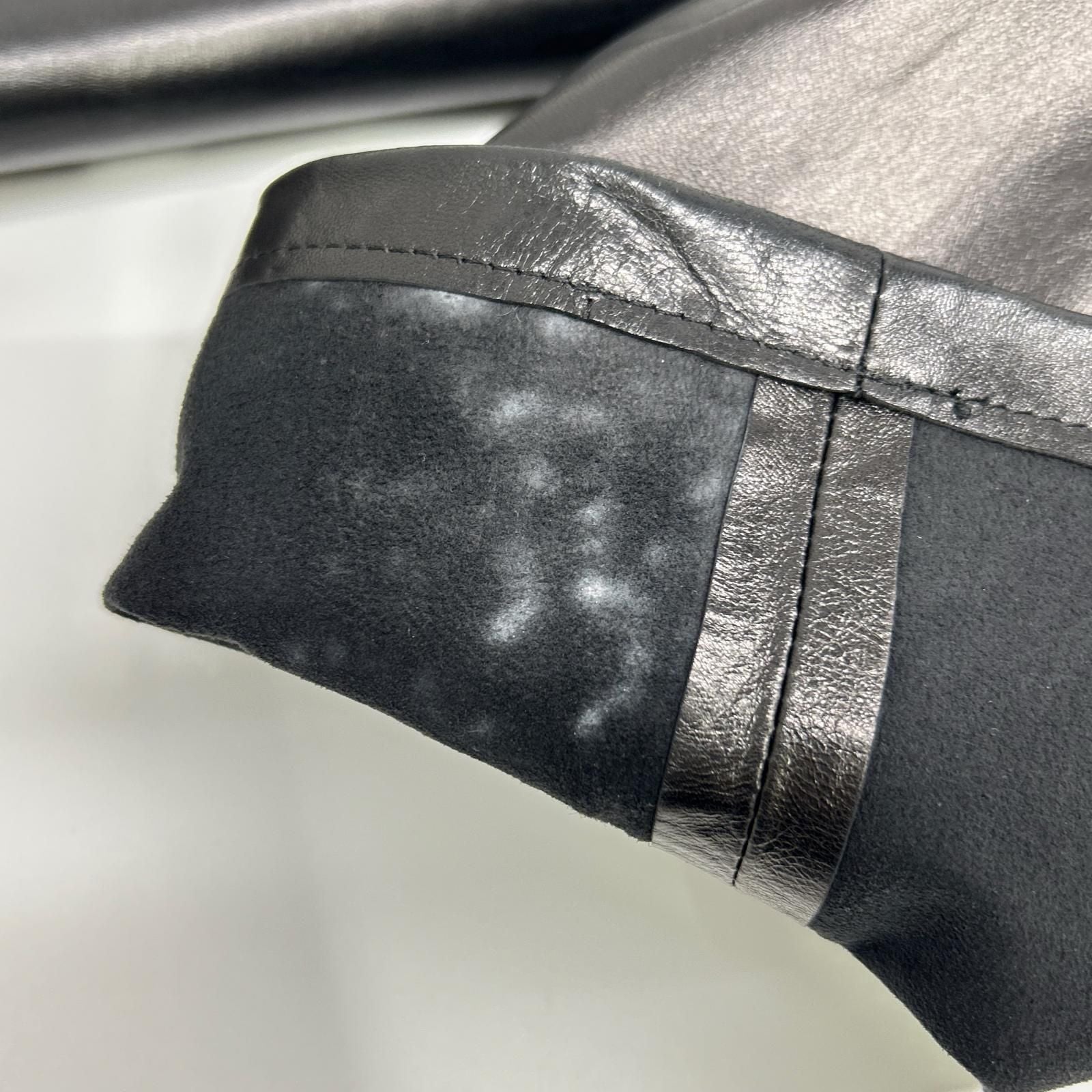 Prada Black Full Gray Leather Pants 50 — view 9