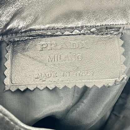 Prada Black Full Gray Leather Pants 50 — view 3