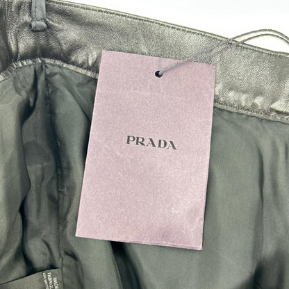 Prada Black Full Gray Leather Pants 50 — view 4