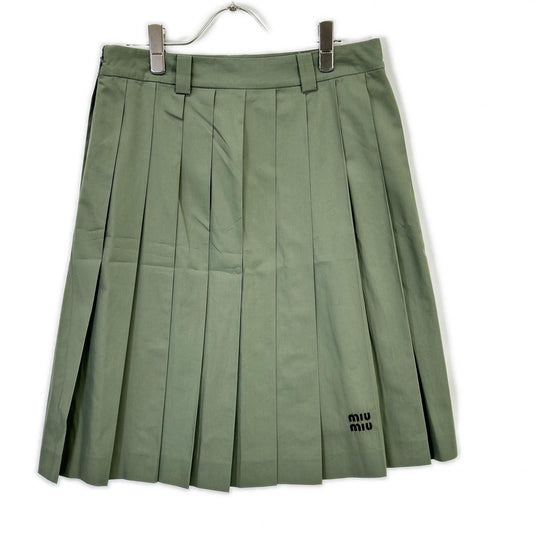 Miu Miu Khaki Cotton Poplin Flare Skirt 36