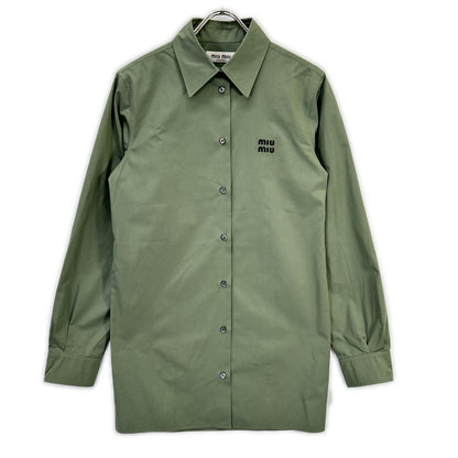 Miu Miu Khaki Cotton Poplin Square Shirt 36