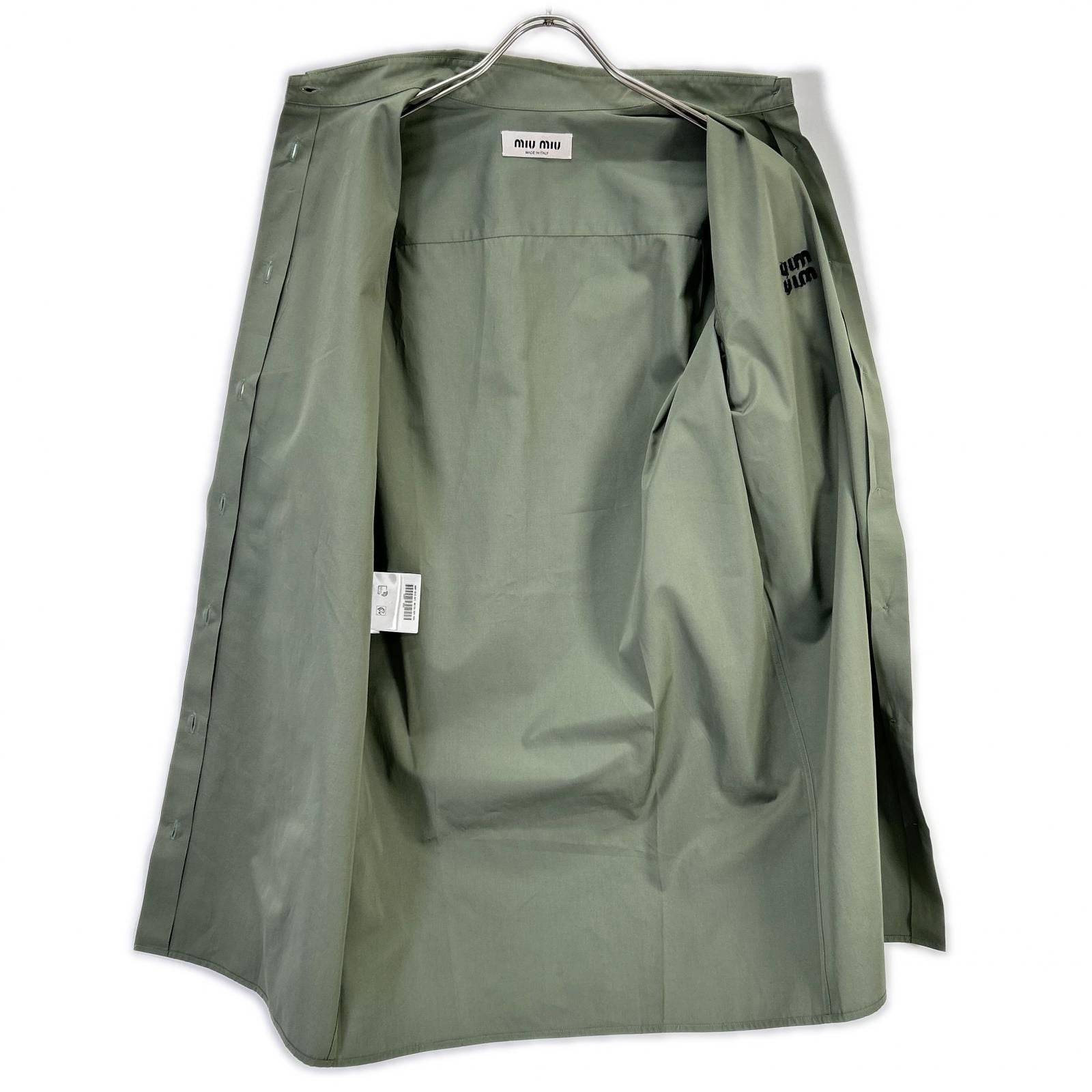 Miu Miu Khaki Cotton Poplin Square Shirt 36 — view 3