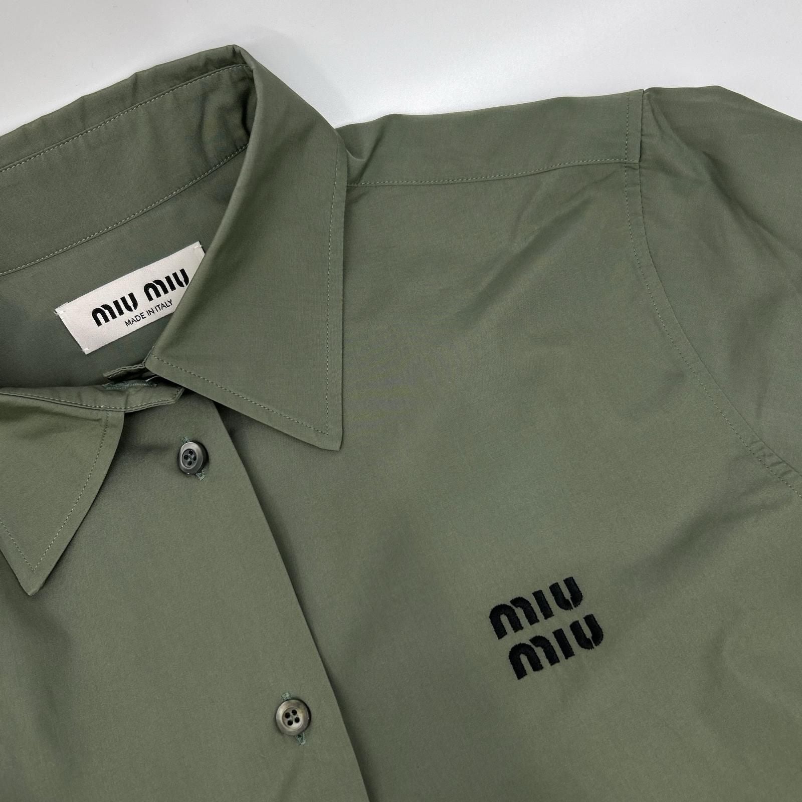 Miu Miu Khaki Cotton Poplin Square Shirt 36 — view 7