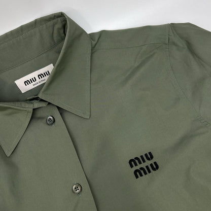 Miu Miu Khaki Cotton Poplin Square Shirt 36 — view 7