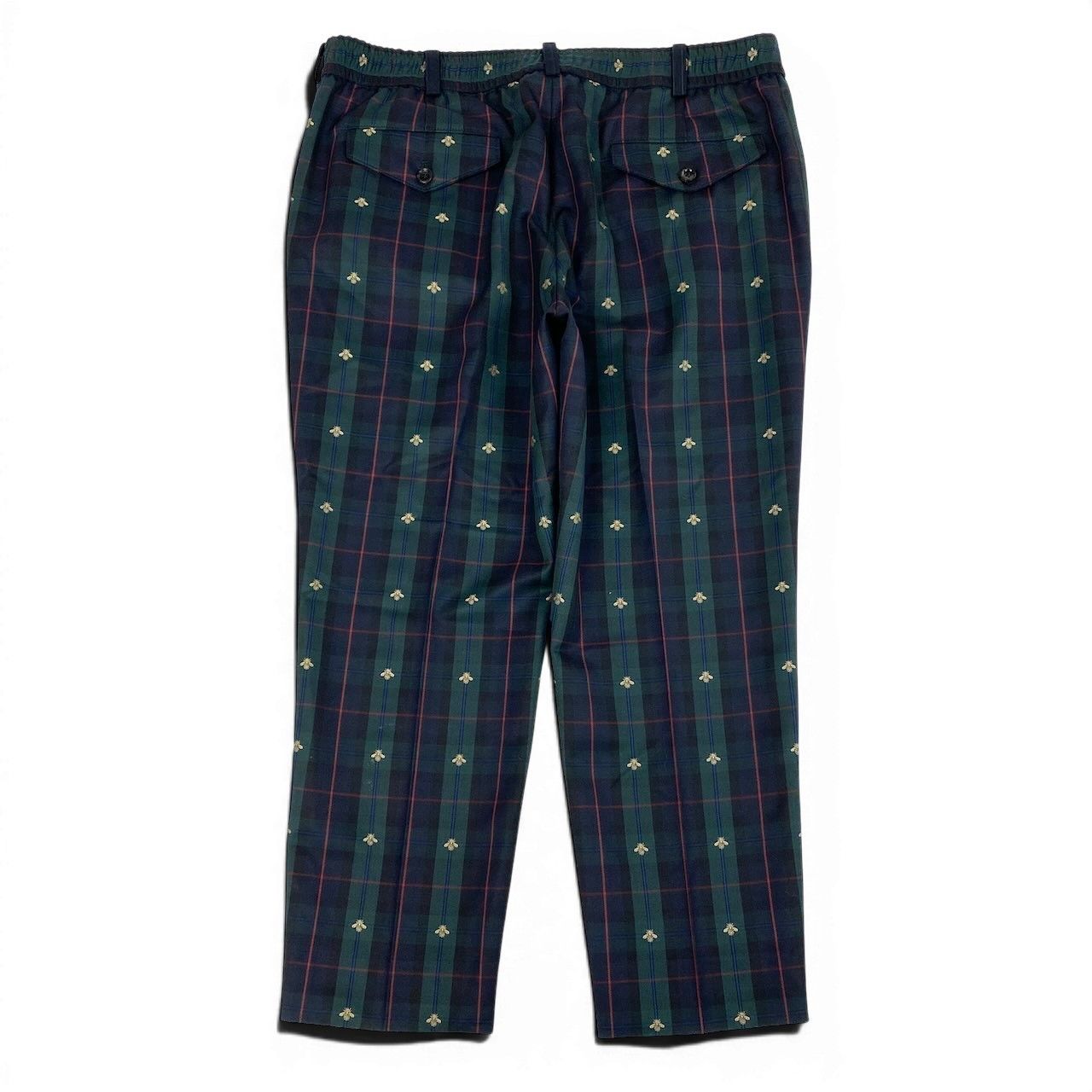 Gucci Side Line Check Pants Bee Embroidery Tartan 52 Green Wool — view 3