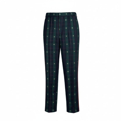 Gucci Side Line Check Pants Bee Embroidery Tartan 52 Green Wool