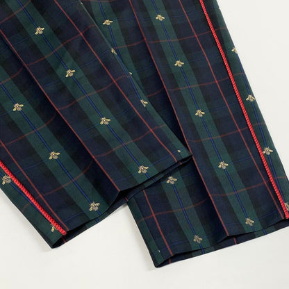 Gucci Side Line Check Pants Bee Embroidery Tartan 52 Green Wool — view 6
