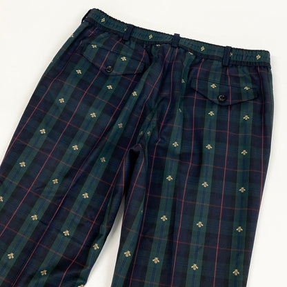 Gucci Side Line Check Pants Bee Embroidery Tartan 52 Green Wool — view 5
