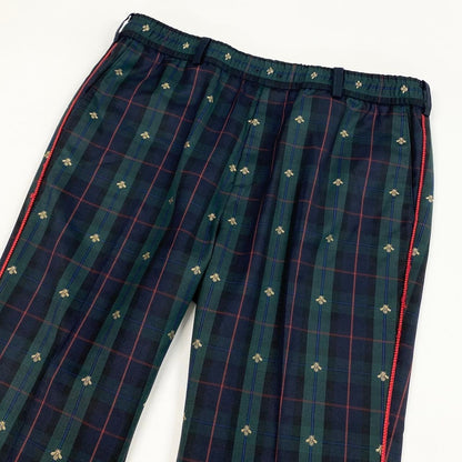 Gucci Side Line Check Pants Bee Embroidery Tartan 52 Green Wool — view 4