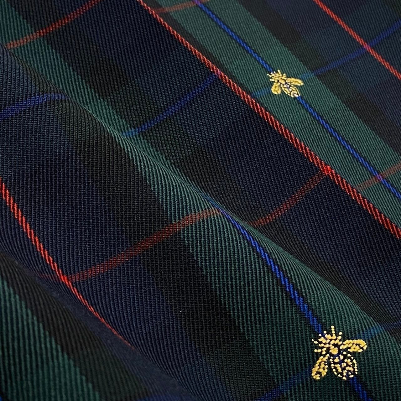 Gucci Side Line Check Pants Bee Embroidery Tartan 52 Green Wool — view 7