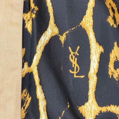Saint Laurent Yves Trench Coat Leopard Lining Rive Gauche Long Length Brown