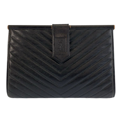 Saint Laurent Yves Vintage YSL Black Leather Clutch