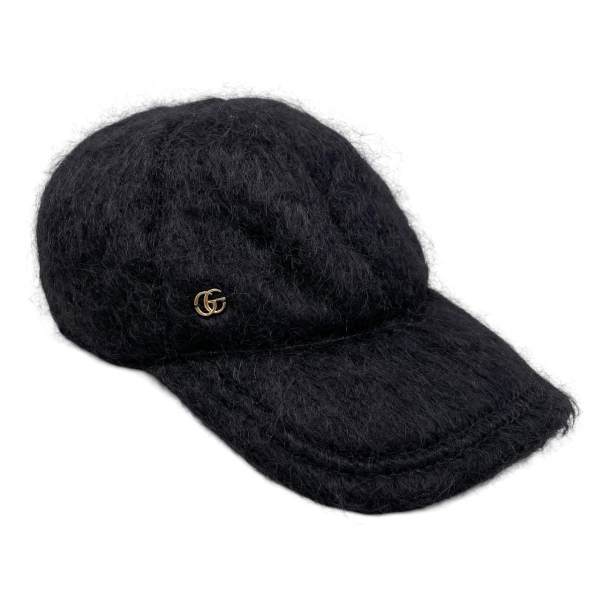 Gucci Hat Double Mohair Baseball Cap L Logo Black