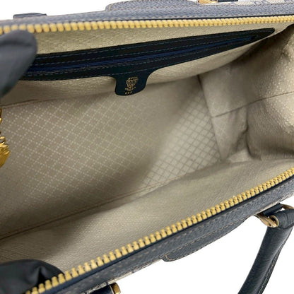 Gucci Vintage GG Pattern Leather Boston Bag Tote Navy — view 9