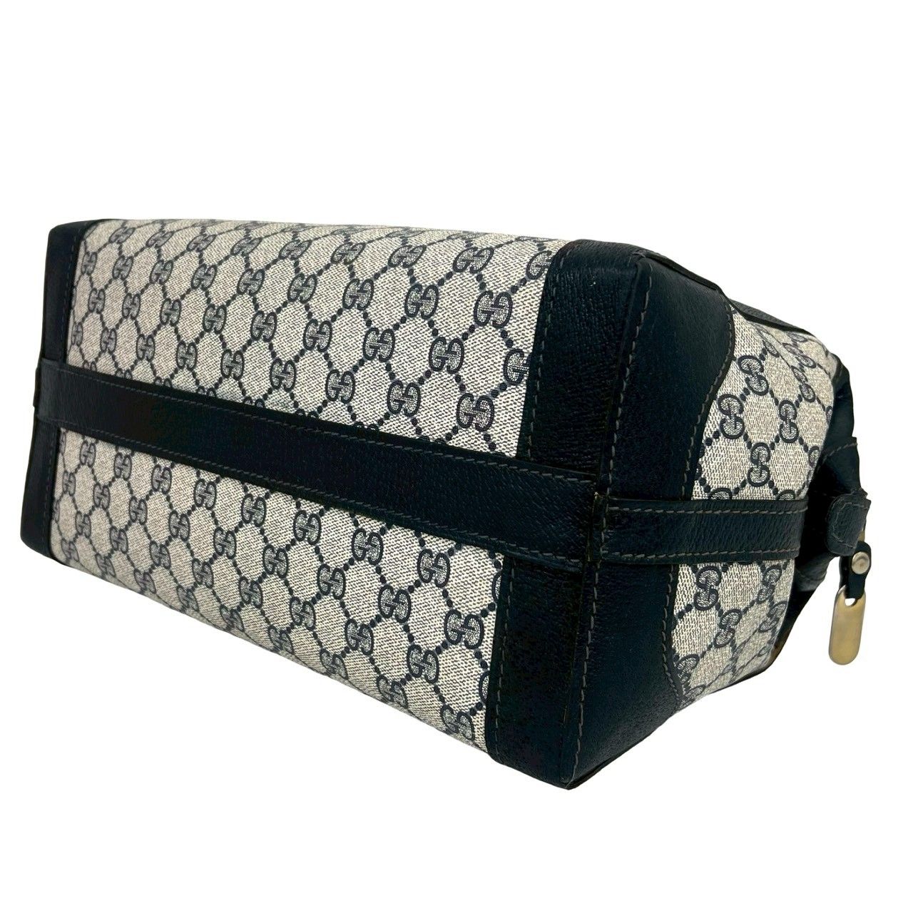 Gucci Vintage GG Pattern Leather Boston Bag Tote Navy — view 8