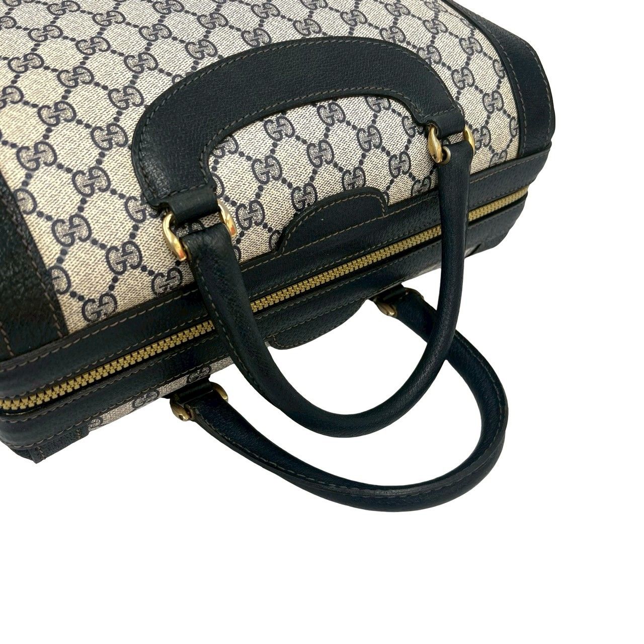 Gucci Vintage GG Pattern Leather Boston Bag Tote Navy — view 4