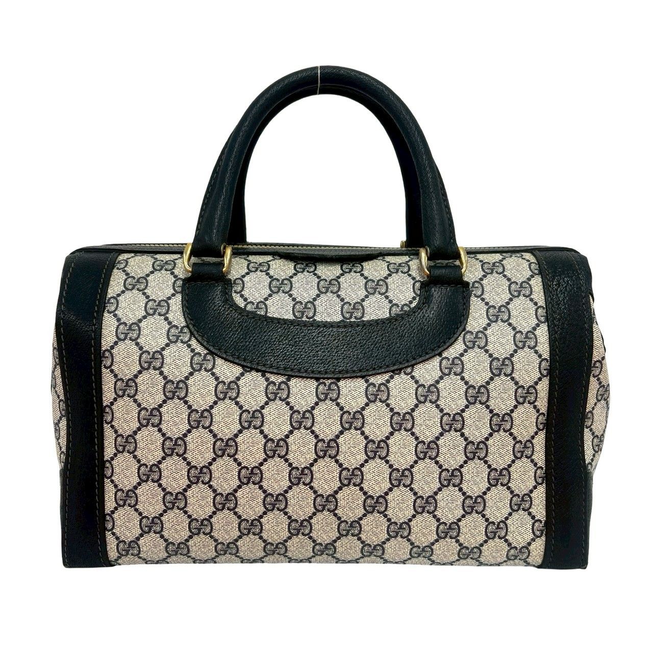 Gucci Vintage GG Pattern Leather Boston Bag Tote Navy — view 3