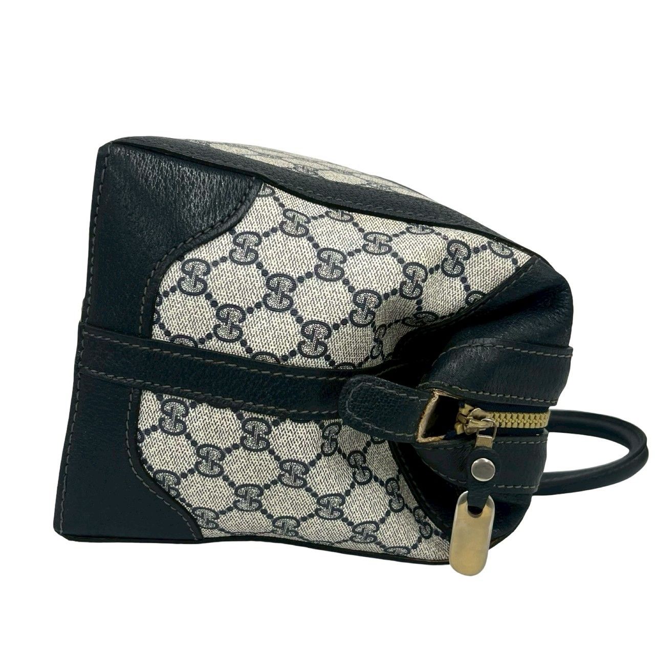 Gucci Vintage GG Pattern Leather Boston Bag Tote Navy — view 6