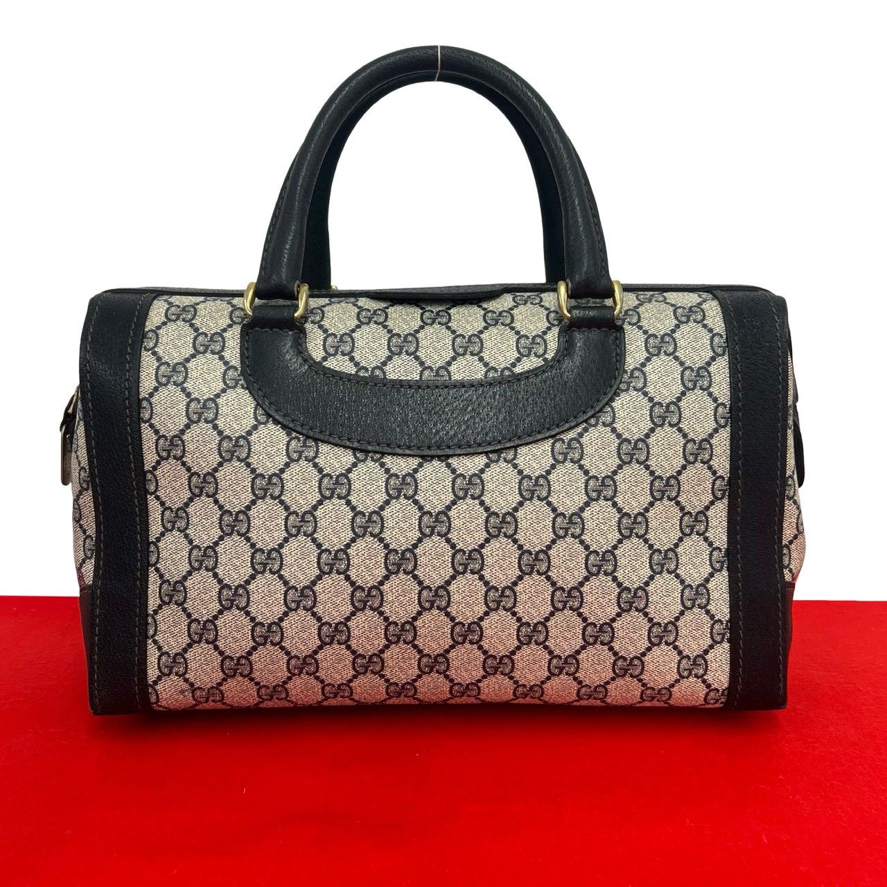 Gucci Vintage GG Pattern Leather Boston Bag Tote Navy