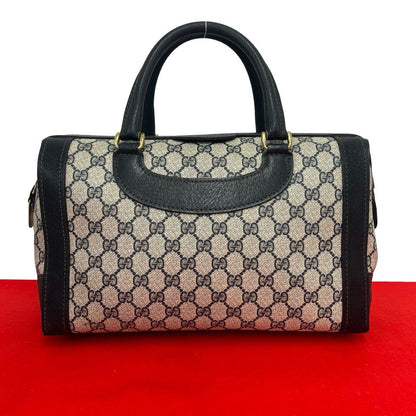 Gucci Vintage GG Pattern Leather Boston Bag Tote Navy