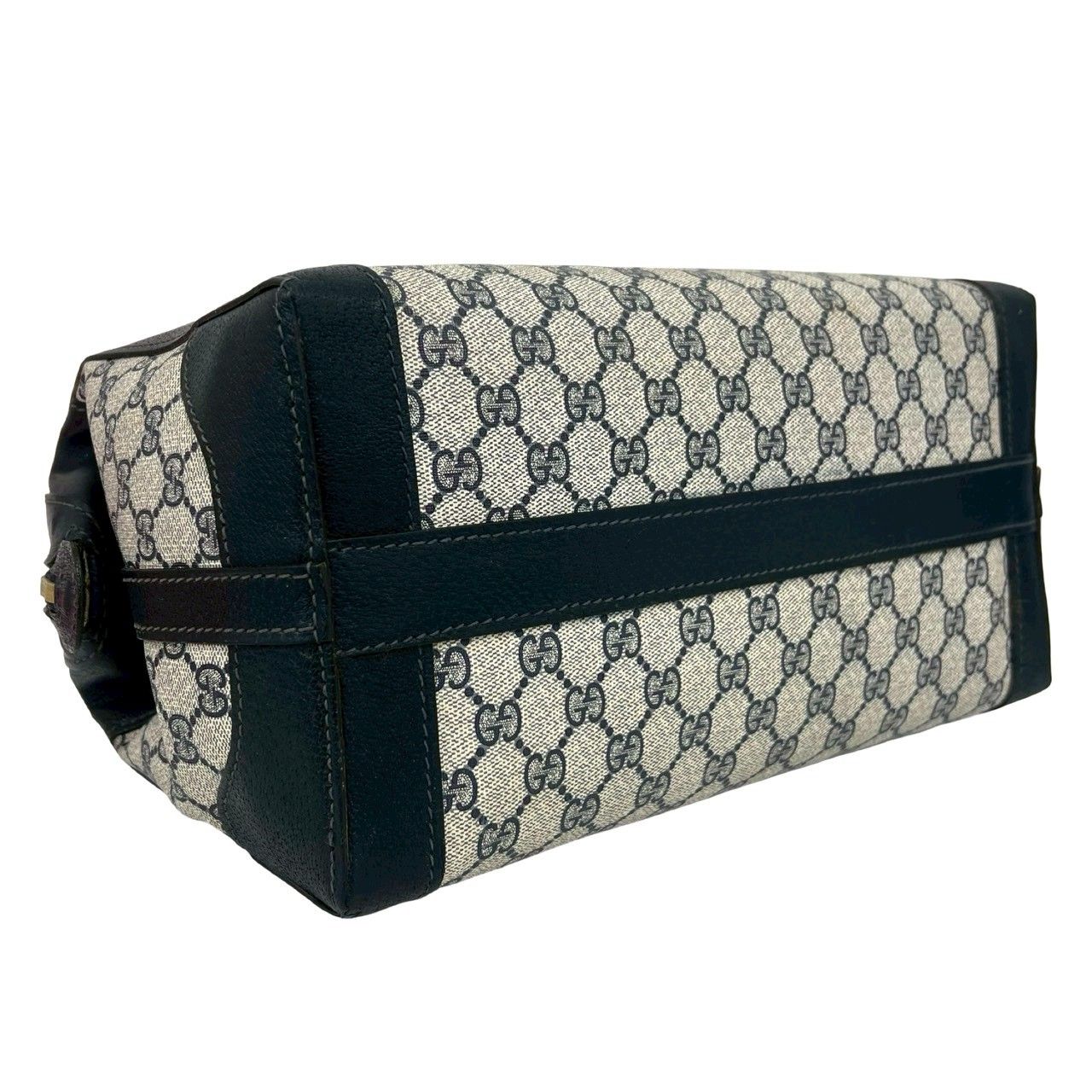 Gucci Vintage GG Pattern Leather Boston Bag Tote Navy — view 7