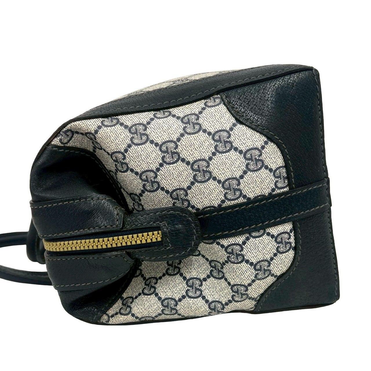 Gucci Vintage GG Pattern Leather Boston Bag Tote Navy — view 5
